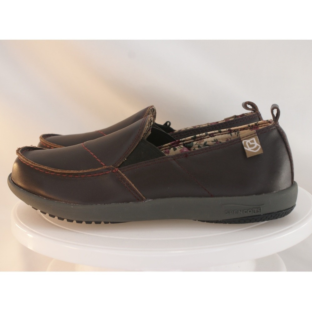 Spenco Siesta Womens 5 Brown Leather Slip On Orthotic Loafers Floral Lining